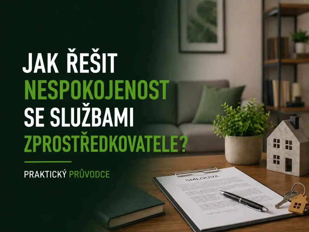 Detail pracovního stolu se smlouvou, propiskou a modelem domečku k tématu řešení problémů s makléřem.