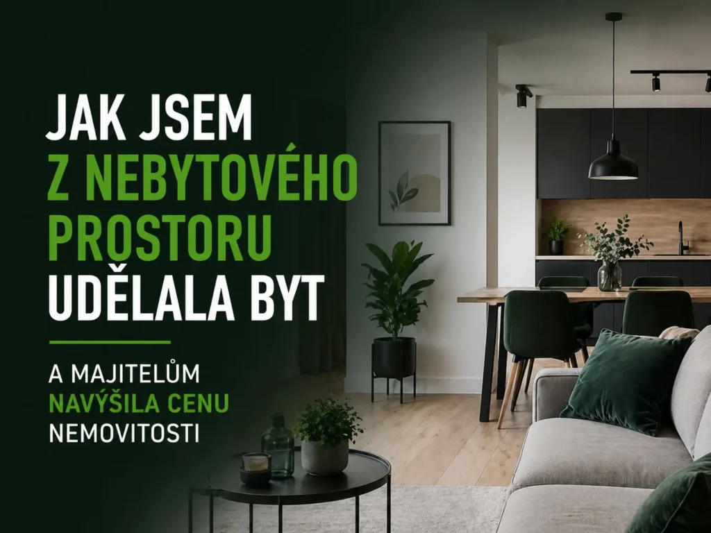 Moderně zařízený interiér bytu s kuchyní a obývací částí k tématu rekolaudace a zhodnocení nemovitosti.