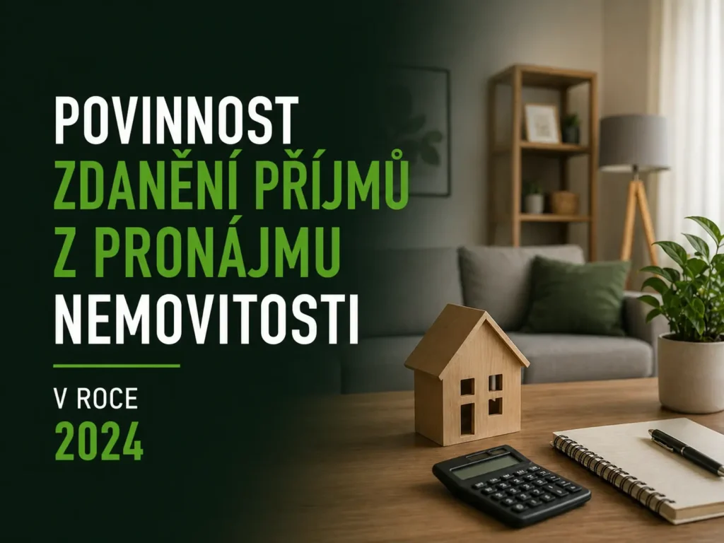 Kalkulačka, zápisník a dřevěný model domečku na stole jako symbol daňových povinností pronajímatele.